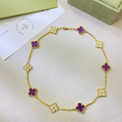 [Kincade Jewelrys]CLOVER 10 MOTIFS  PURPLE VIOLET DIAMOND NECKLACE