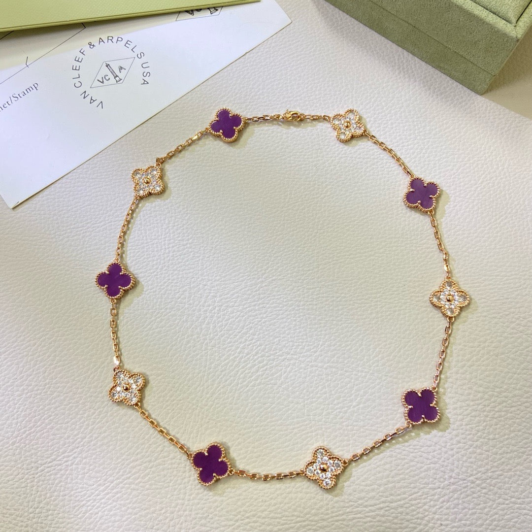 [Kincade Jewelrys]CLOVER 10 MOTIFS  PURPLE VIOLET DIAMOND NECKLACE