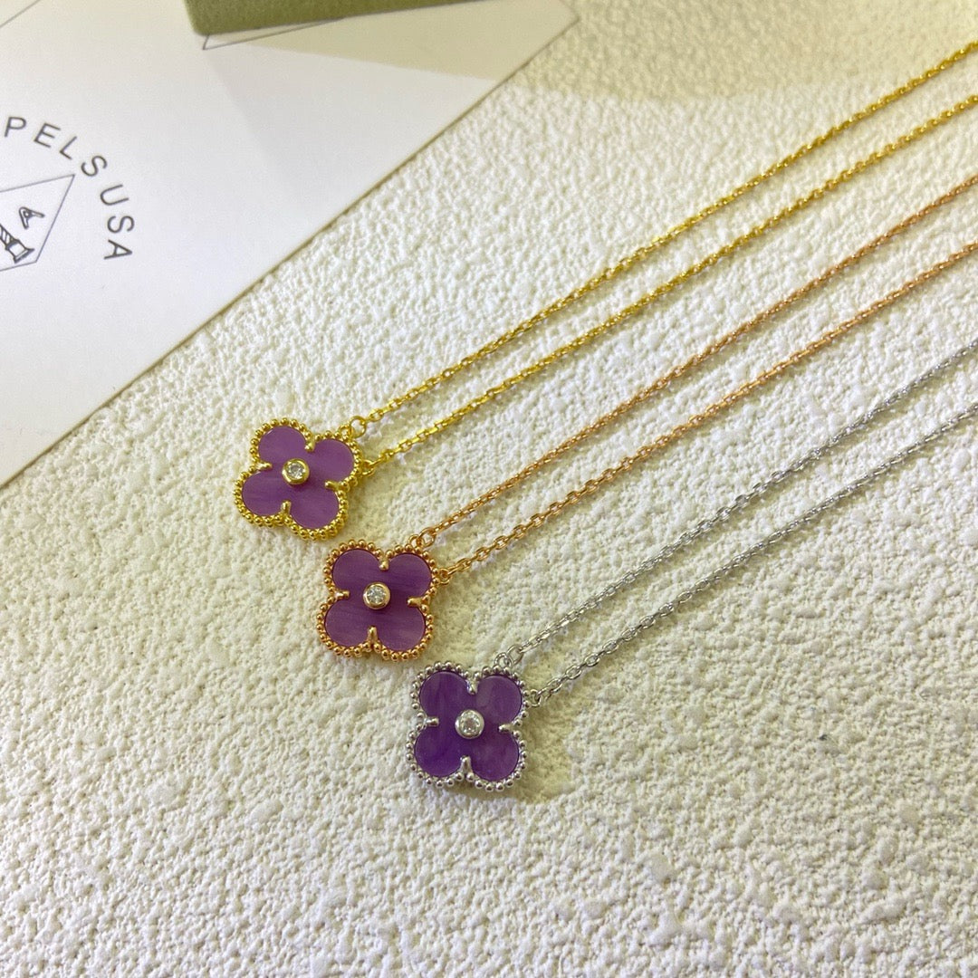 [Kincade Jewelrys]CLOVER 15MM DIAMOND  PURPLE VIOLET NECKLACE