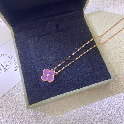 [Kincade Jewelrys]CLOVER 15MM DIAMOND  PURPLE VIOLET NECKLACE