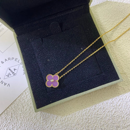 [Kincade Jewelrys]CLOVER 15MM DIAMOND  PURPLE VIOLET NECKLACE