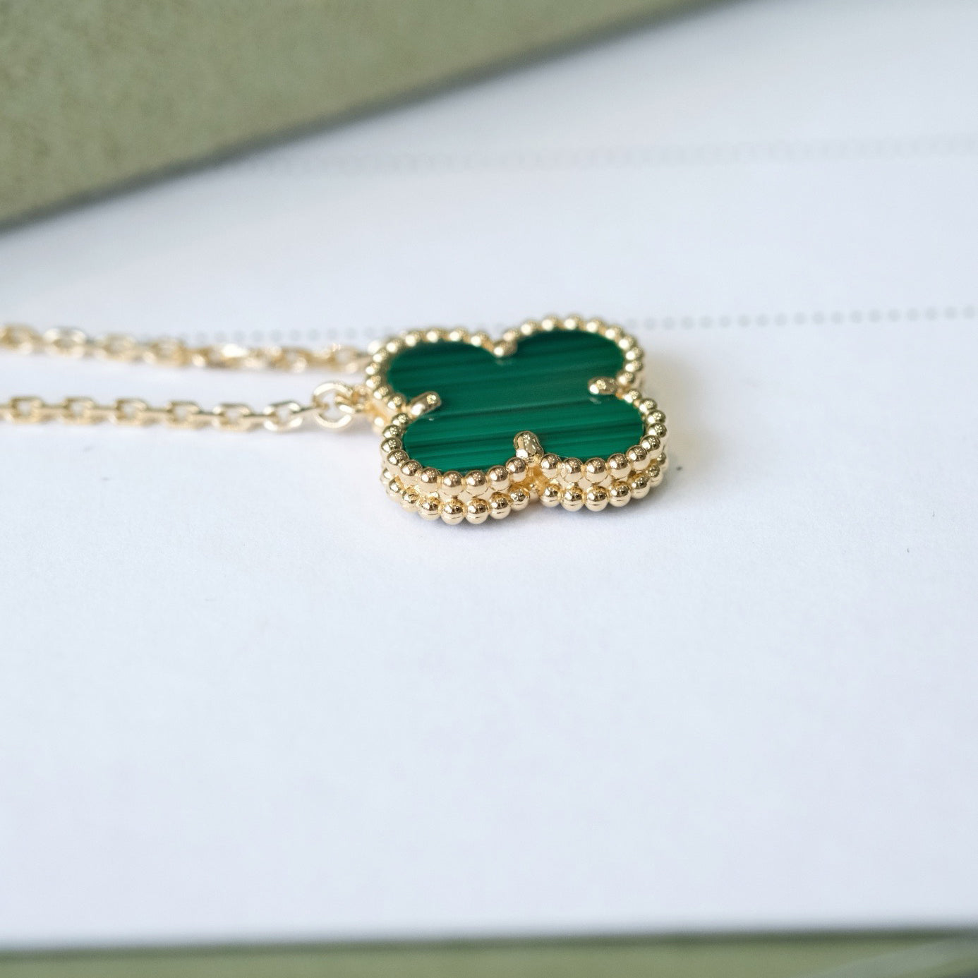 [Kincade Jewelrys]CLOVER 15MM MALACHITE SINGLE FLOWER  NECKLACE