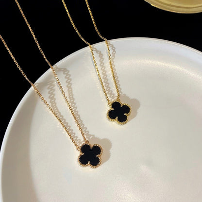[Kincade Jewelrys]CLOVER 15MM BLACK ONYX SINGLE FLOWER NECKLACE