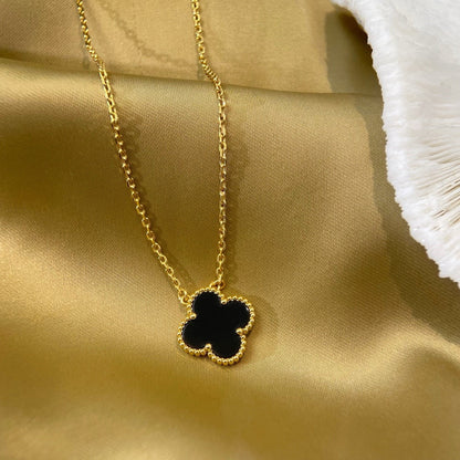 [Kincade Jewelrys]CLOVER 15MM BLACK ONYX SINGLE FLOWER NECKLACE