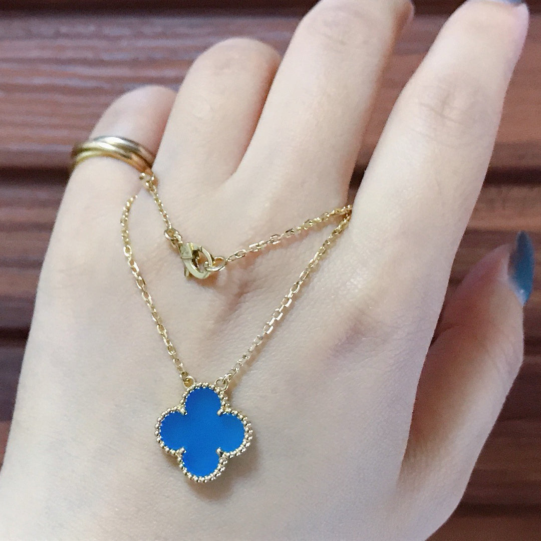 [Kincade Jewelrys]CLOVER 15MM BLUE AGATE NECKLACE