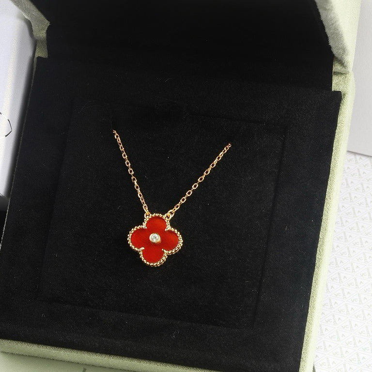 [Kincade Jewelrys]CLOVER 15MM DIAMOND CARNELIAN NECKLACE