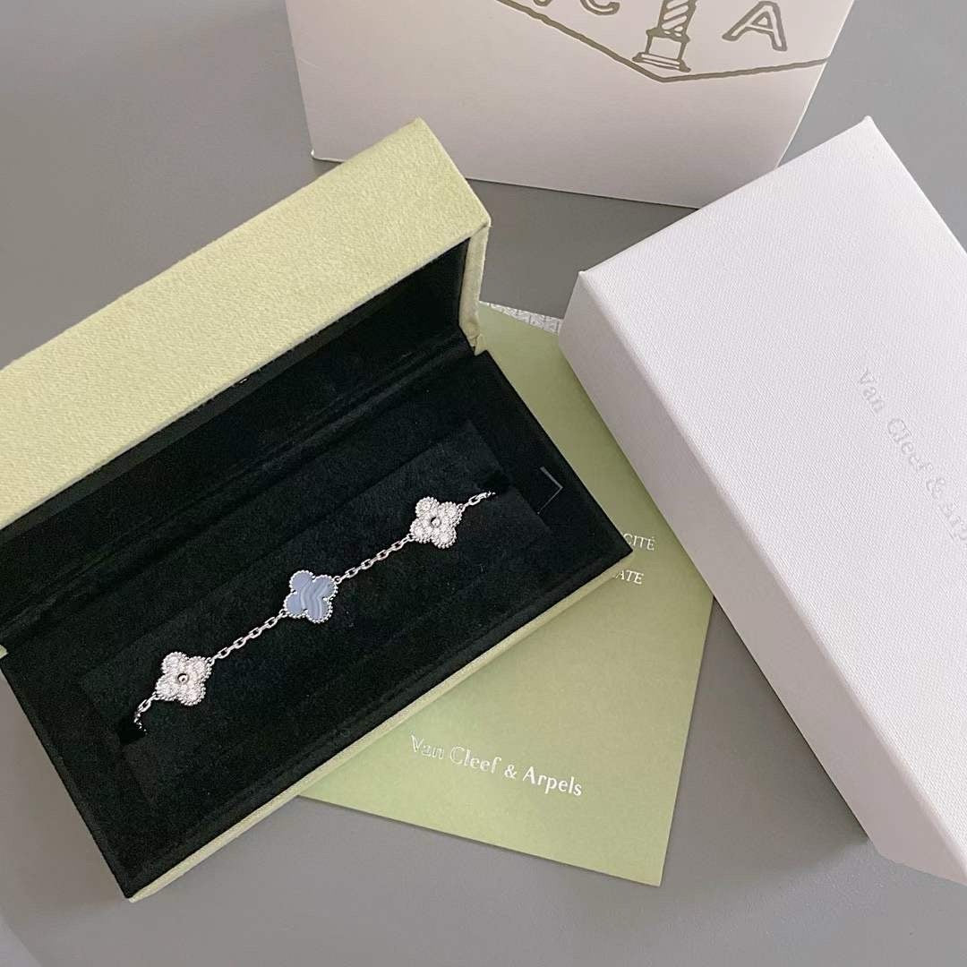 [Kincade Jewelrys]CLOVER  5 MOTIF DIAMOND PURPLE CHALCEDONY BRACELET SILVER