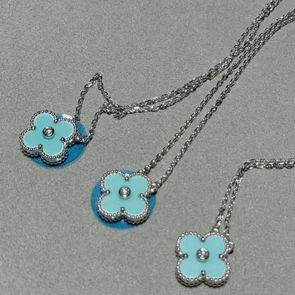 [Kincade Jewelrys]CLOVER 1 DIAMOND LIGHT BLUE SILVER NECKLACE