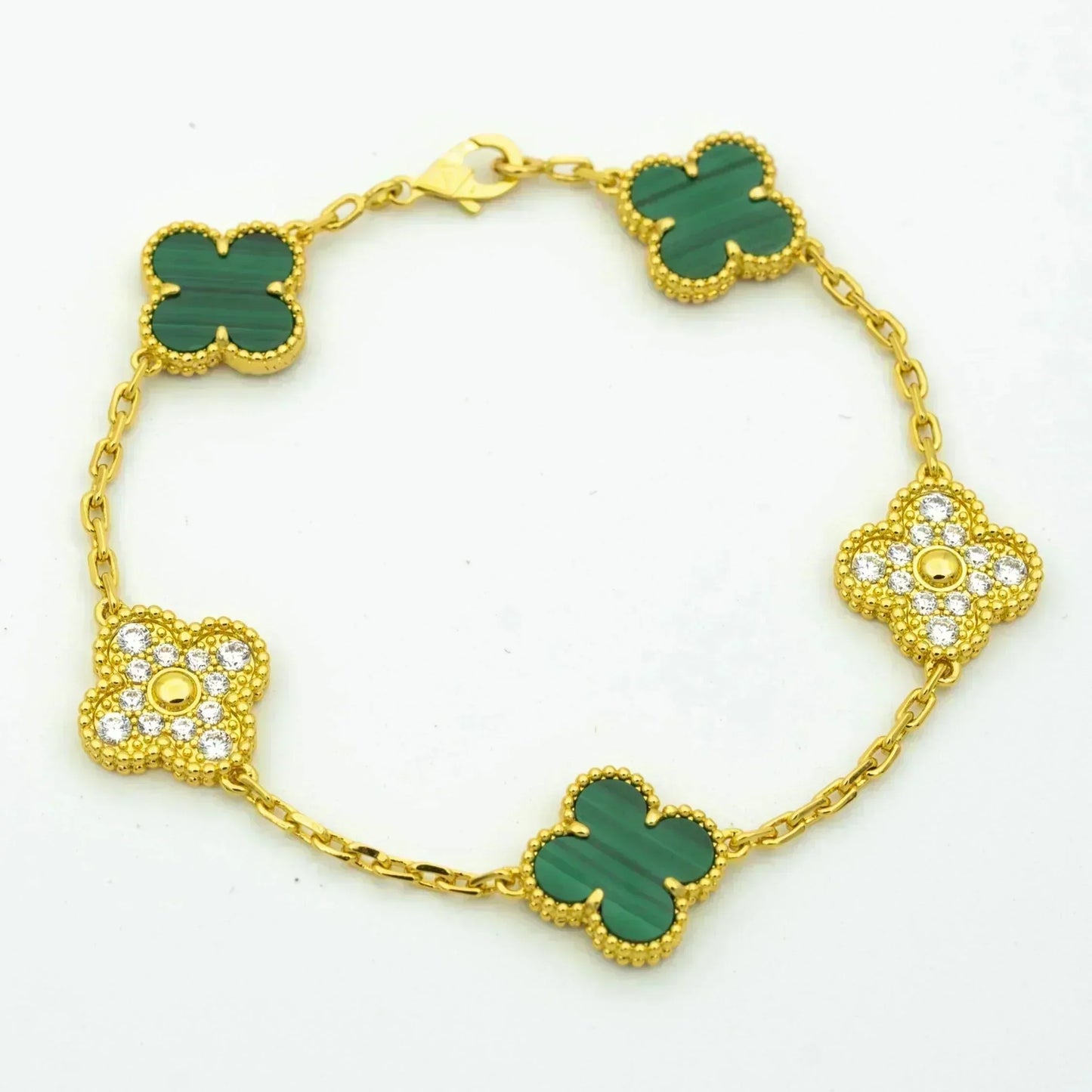 [Kincade Jewelrys]CLOVER  5 MOTIF MALACHITE DIAMOND BRACELET