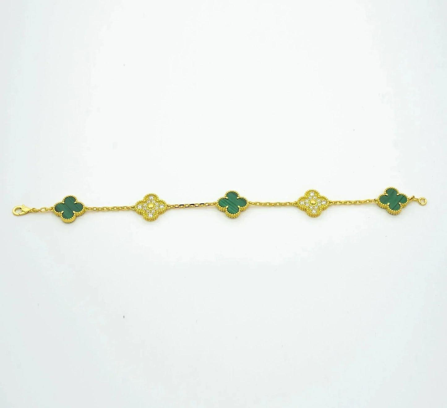 [Kincade Jewelrys]CLOVER  5 MOTIF MALACHITE DIAMOND BRACELET