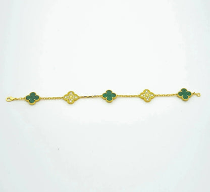 [Kincade Jewelrys]CLOVER  5 MOTIF MALACHITE DIAMOND BRACELET