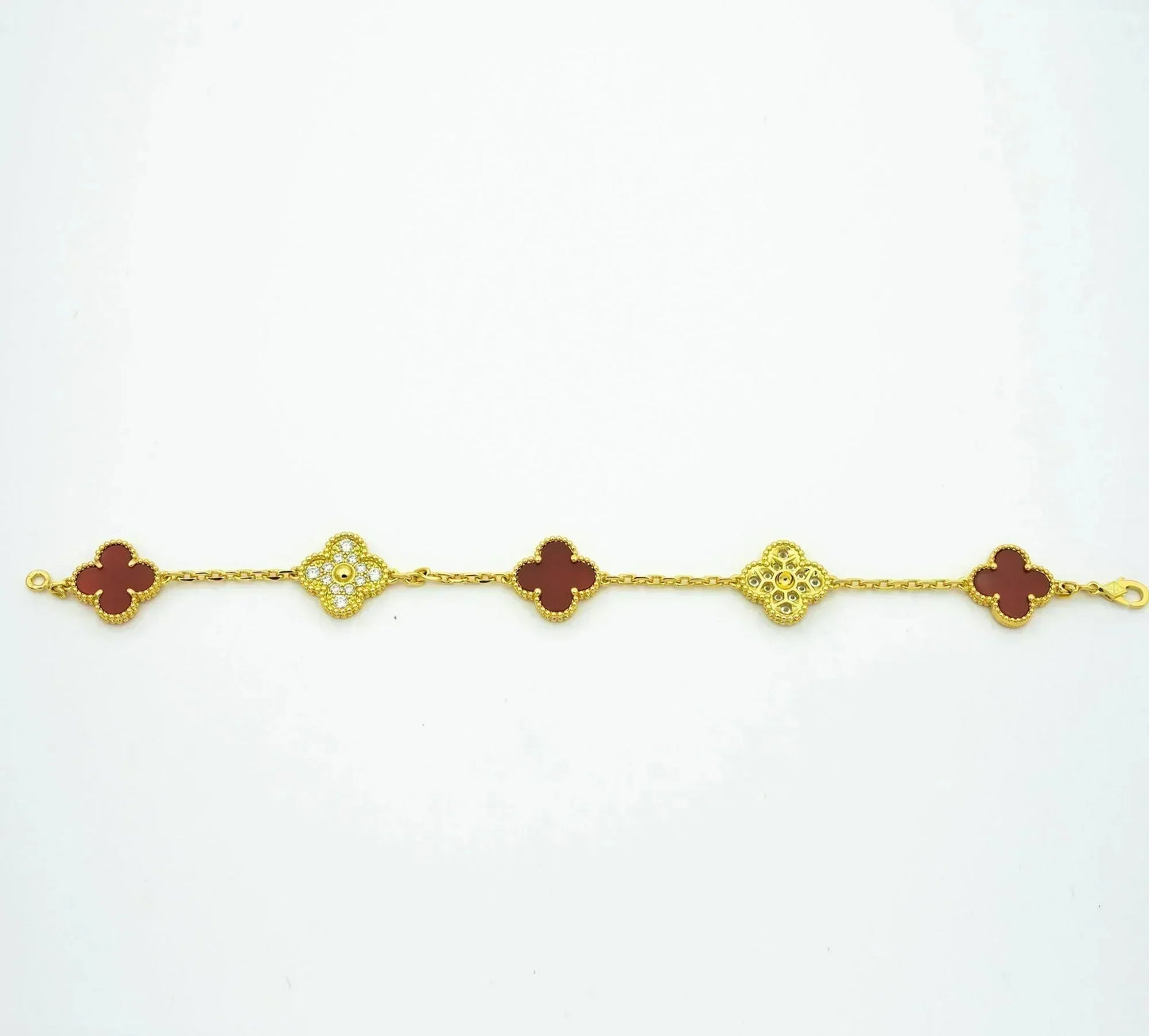 [Kincade Jewelrys]CLOVER 5 MOTIFS CARNELIAN DIAMOND BRACELET