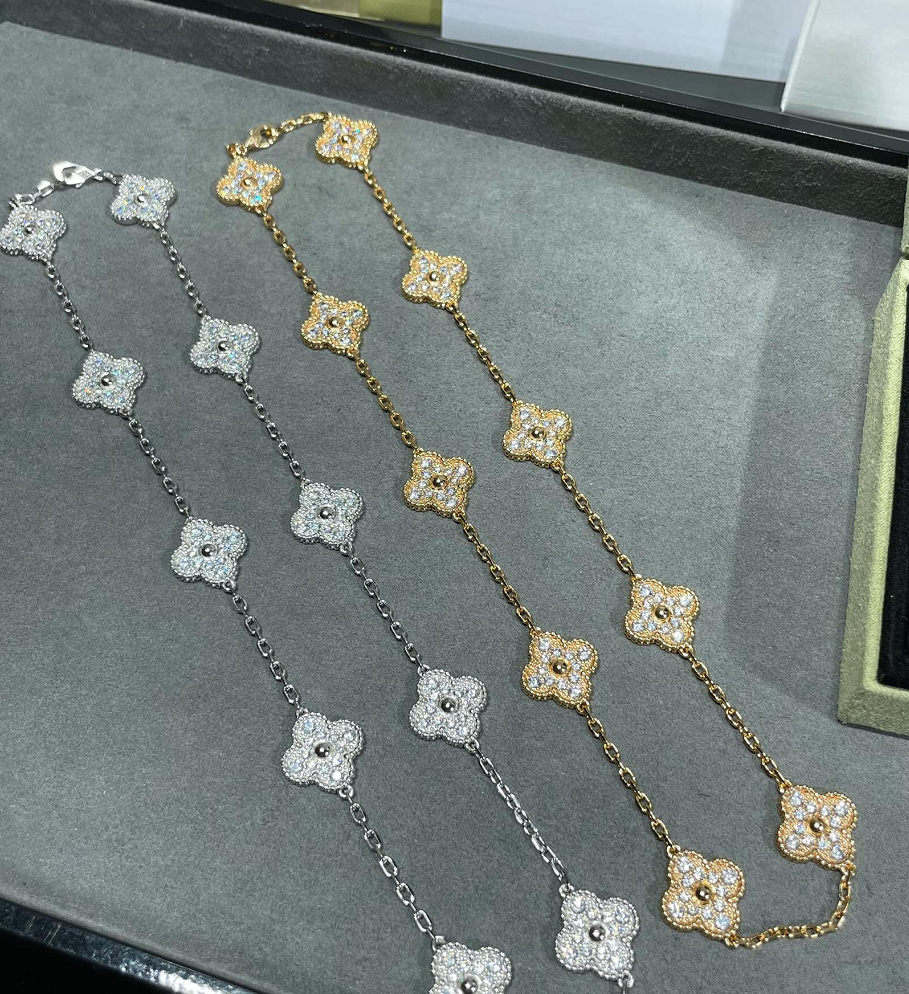 [Kincade Jewelrys]CLOVER 10 MOTIFS SILVER&GOLD  DIAMOND NECKLACE