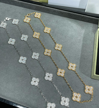 [Kincade Jewelrys]CLOVER 10 MOTIFS SILVER&GOLD  DIAMOND NECKLACE