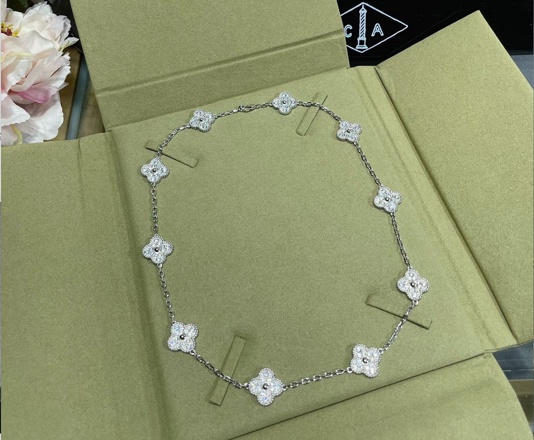 [Kincade Jewelrys]CLOVER 10 MOTIFS SILVER&GOLD  DIAMOND NECKLACE