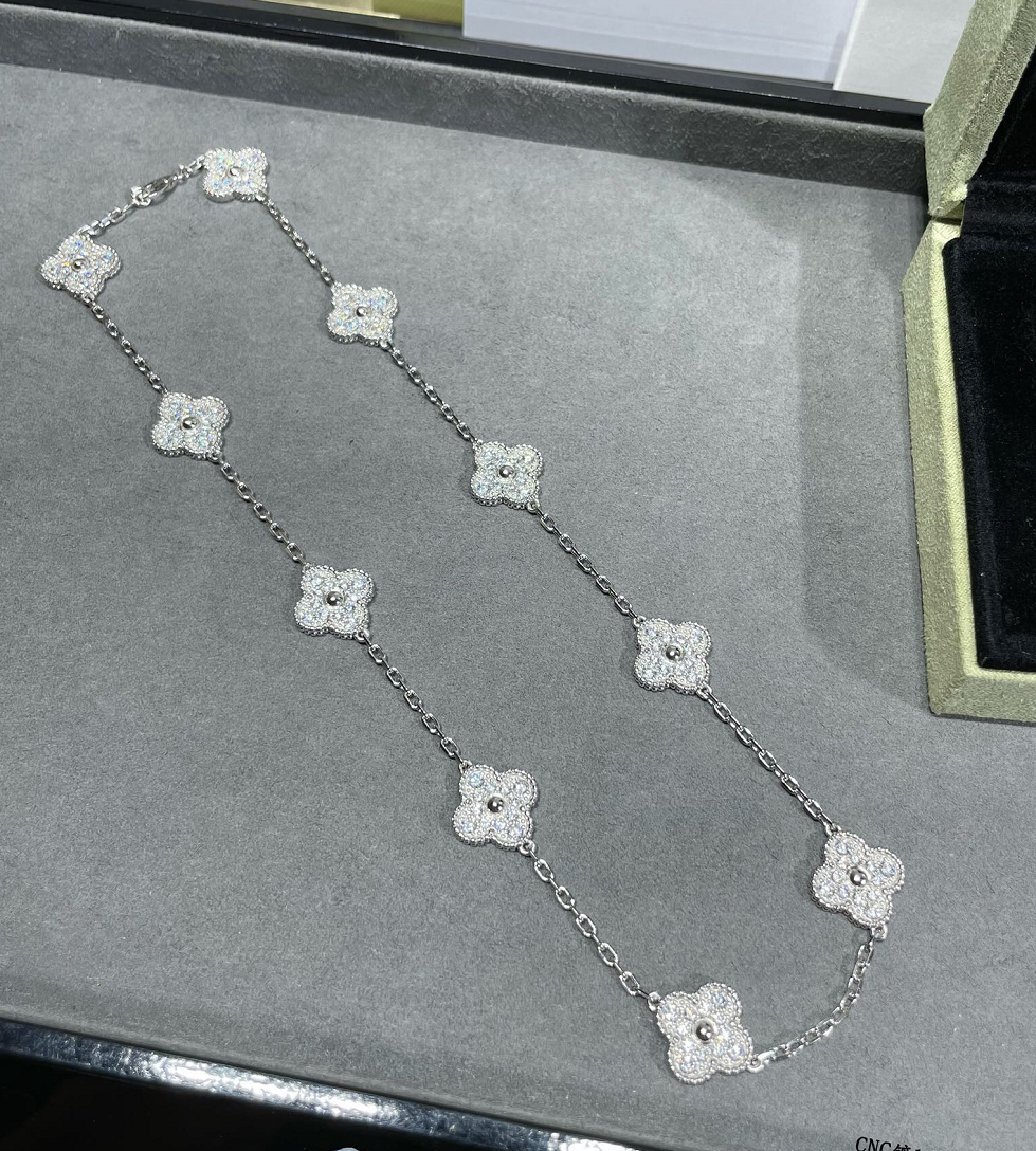 [Kincade Jewelrys]CLOVER 10 MOTIFS SILVER&GOLD  DIAMOND NECKLACE
