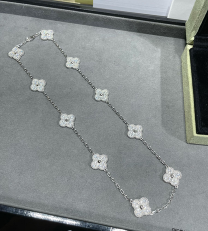 [Kincade Jewelrys]CLOVER 10 MOTIFS SILVER&GOLD  DIAMOND NECKLACE