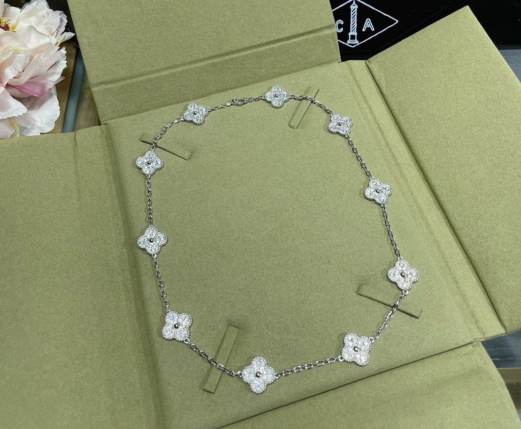 [Kincade Jewelrys]CLOVER 10 MOTIFS SILVER&GOLD  DIAMOND NECKLACE