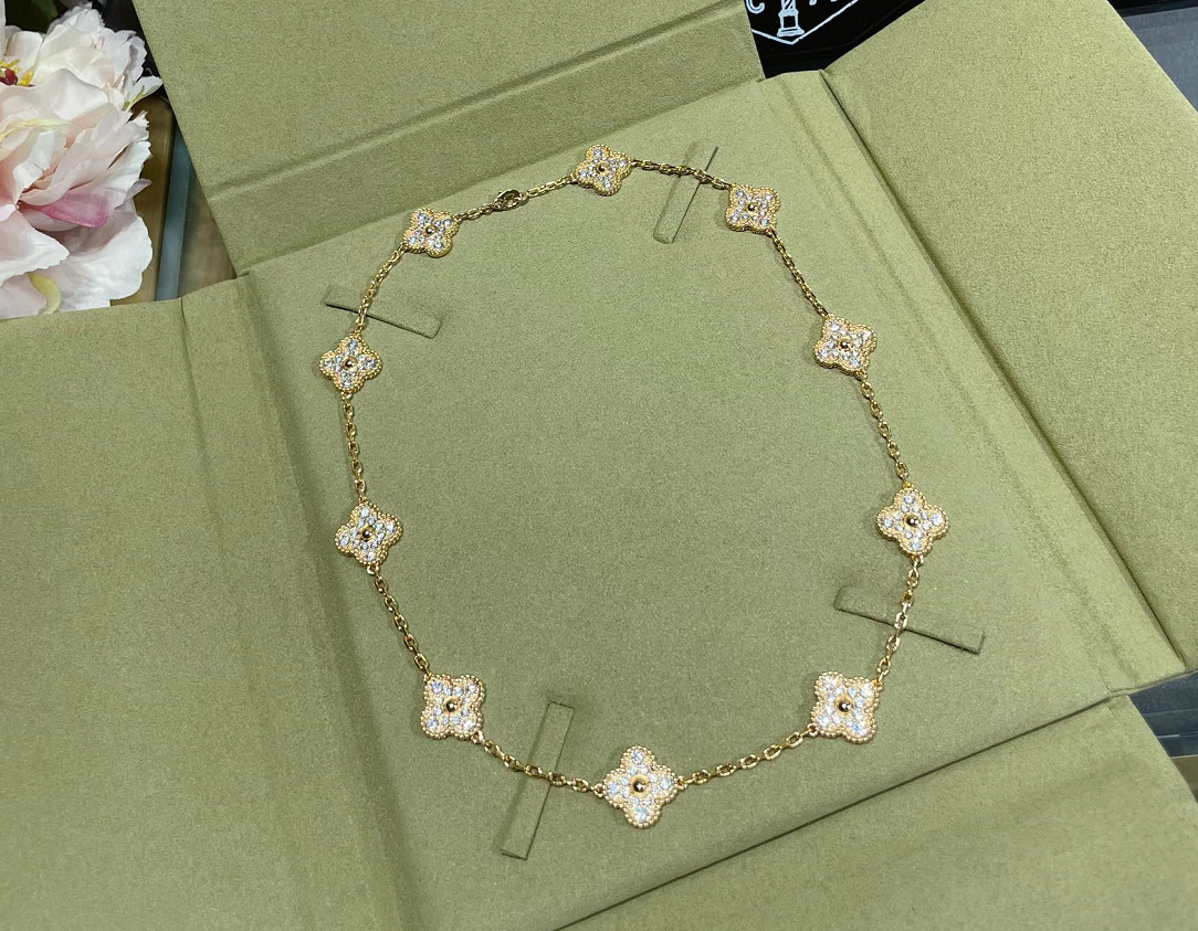 [Kincade Jewelrys]CLOVER 10 MOTIFS SILVER&GOLD  DIAMOND NECKLACE