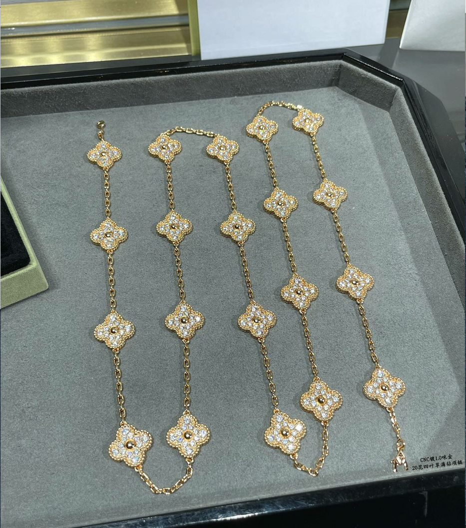 [Kincade Jewelrys]CLOVER 20 MOTIFS SILVER&GOLD  DIAMOND NECKLACE