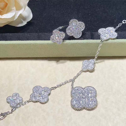 [Kincade Jewelrys]CLOVER 6 MOTIFS SILVER DIAMOND BRACELET