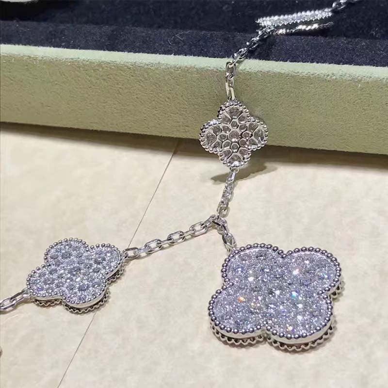 [Kincade Jewelrys]CLOVER 6 MOTIFS SILVER DIAMOND BRACELET