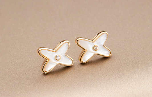 [Kincade Jewelrys]JEUX DE WHITE MOP PINK GOLD DIAMOND EARRINGS