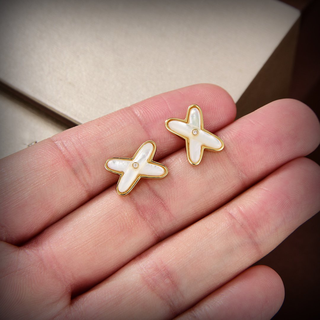 [Kincade Jewelrys]JEUX DE WHITE MOP GOLD DIAMOND EARRINGS