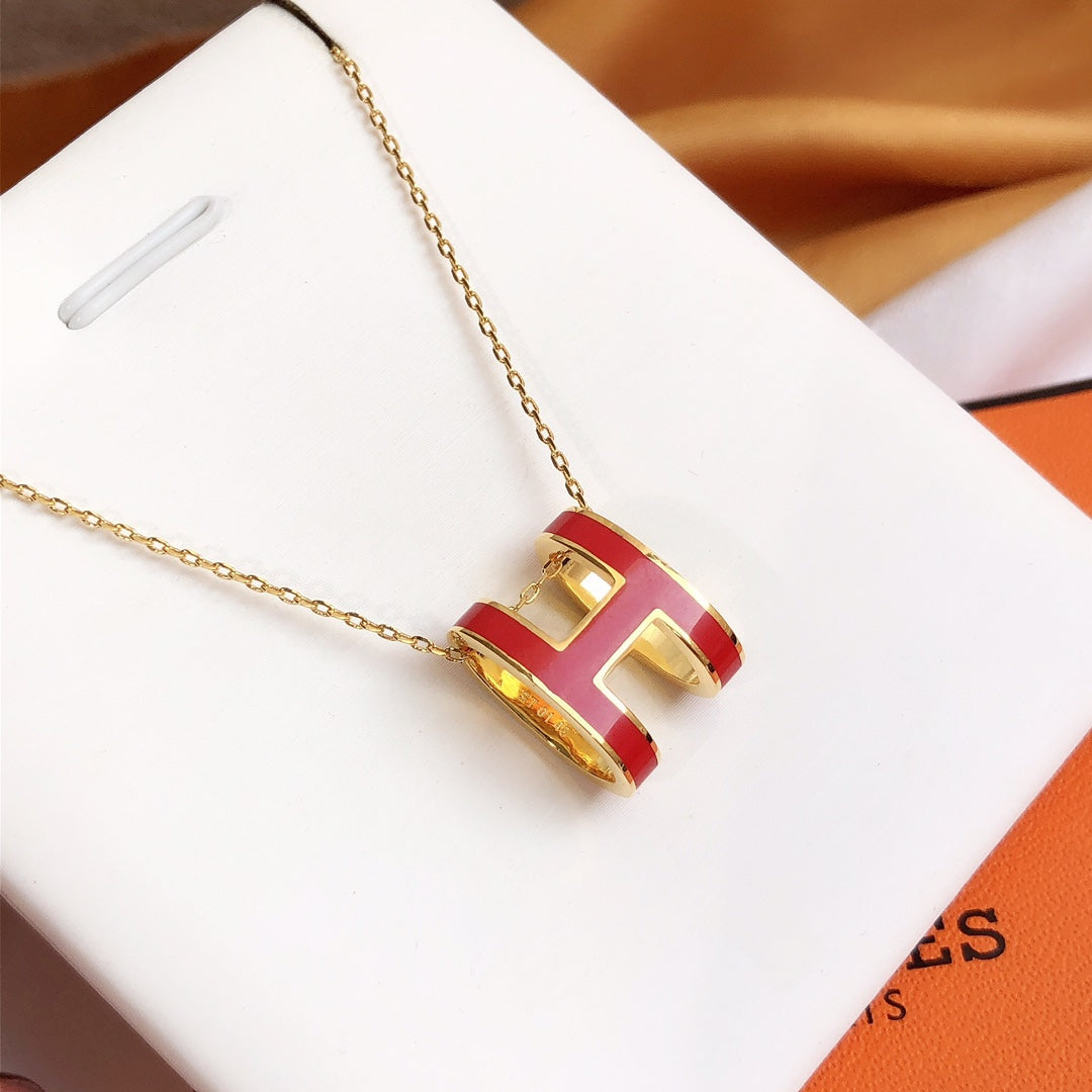 [Kincade Jewelrys]HM CLIC RED ENAMEL GOLD NECKLACE