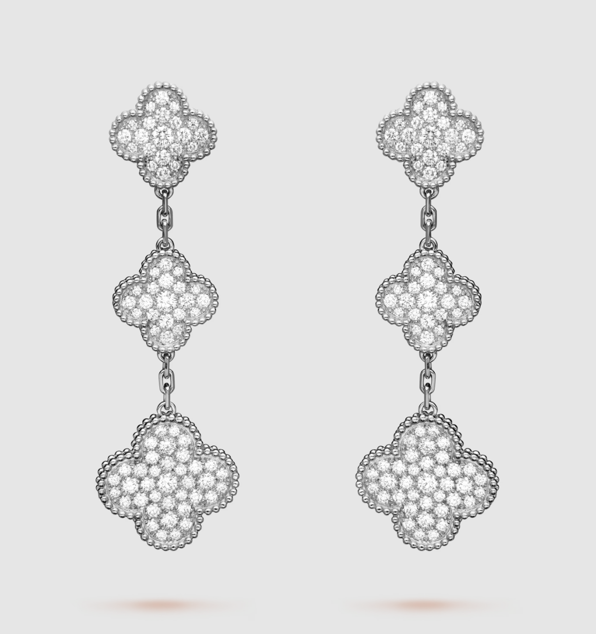 [Kincade Jewelrys]CLOVER 3 MOTIF DIAMOND SILVER DROP EARRINGS