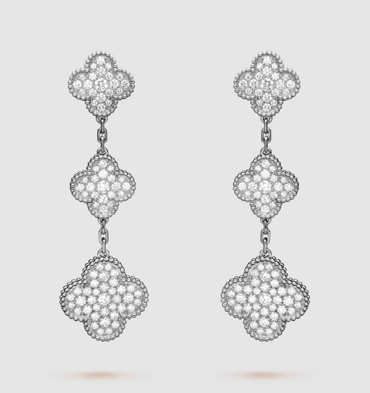 [Kincade Jewelrys]CLOVER 3 MOTIF DIAMOND SILVER DROP EARRINGS