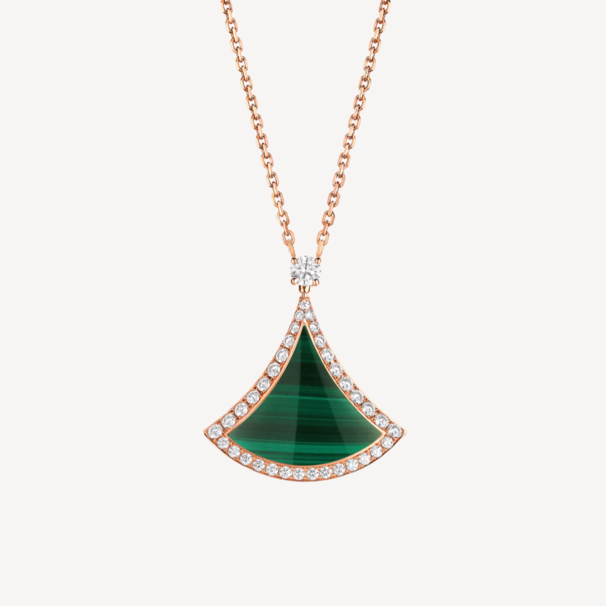 [Kincade Jewelrys]DREAM MALACHITE DIAMOND PAVED PINK GOLD NECKLACE