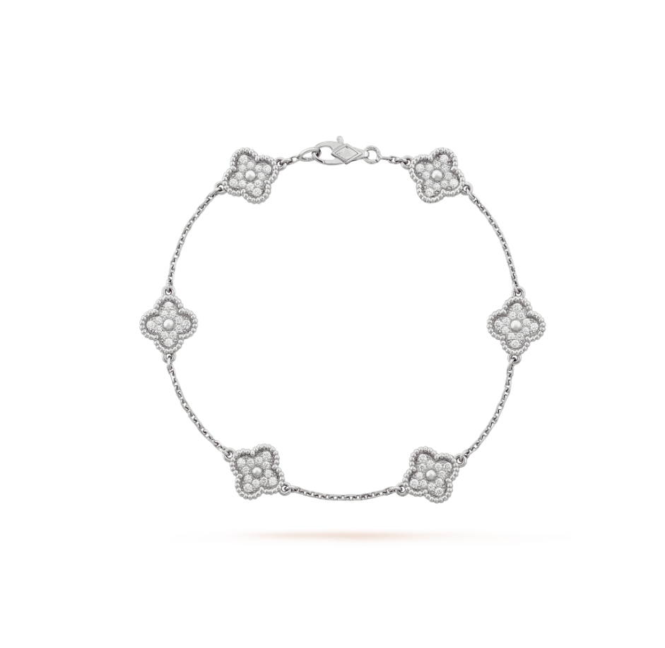 [Kincade Jewelrys]CLOVER 6 MOTIF SILVER DIAMOND BRACELET