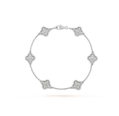 [Kincade Jewelrys]CLOVER 6 MOTIF SILVER DIAMOND BRACELET