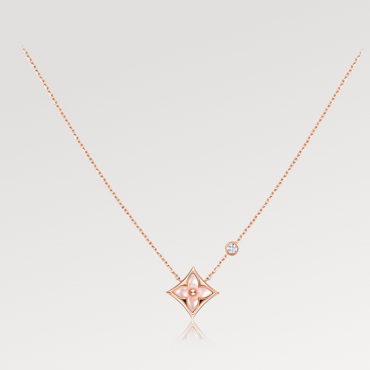 [Kincade Jewelrys]STAR PINK MOP 1 DIAMOND PINK GOLD NECKLACE