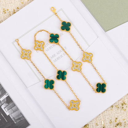 [Kincade Jewelrys]CLOVER 10 MOTIFS MALACHITE DIAMOND NECKLACE