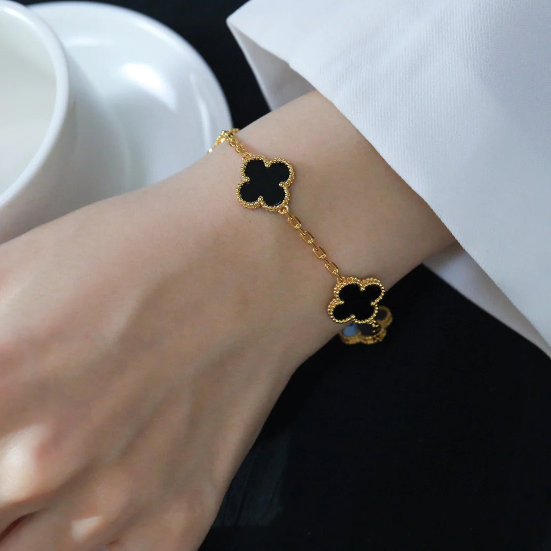 [Kincade Jewelrys]CLOVER  5 MOTIFS BLACK ONYX BRACELET
