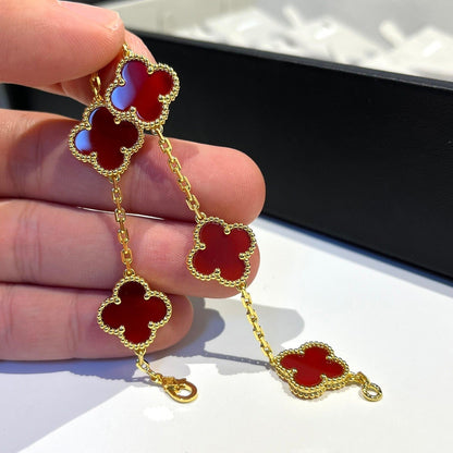 [Kincade Jewelrys]CLOVER 5 MOTIFS RED AGATE  BRACELET