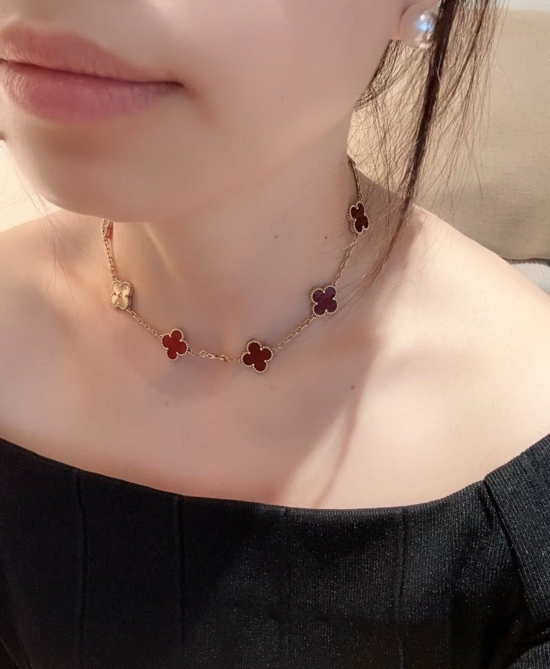 [Kincade Jewelrys]CLOVERS THE  10-MOTIFS CARNELIAN GOLD NECKLACE