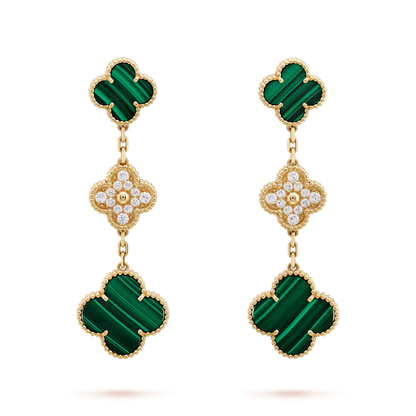 [Kincade Jewelrys]CLOVER EARRINGS GOLD MALACHITE DIAMOND 3 MOTIF