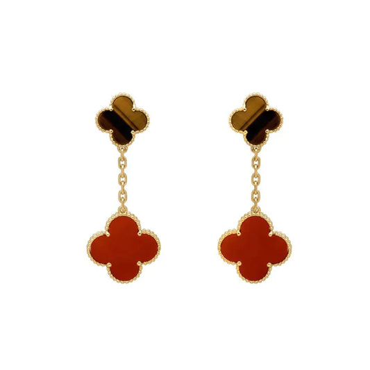 [Kincade Jewelrys]CLOVER  2 MOTIF  TIGER EYE CARNELIAN EARRINGS