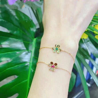 [Kincade Jewelrys]FRIVOLE GOLD FLOWER PINK MALACHITE BRACELET