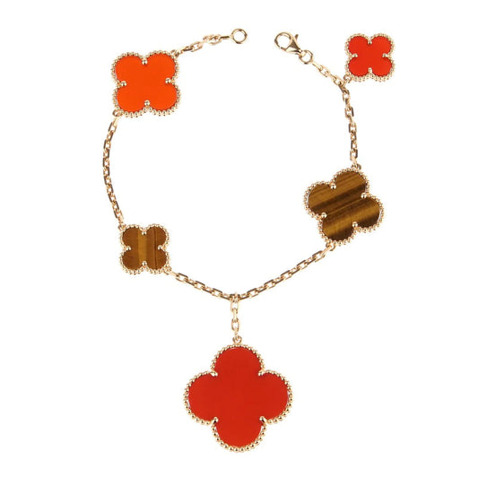 [Kincade Jewelrys]CLOVER BRACELET 5 MOTIFS CARNELIAN TIGER EYE