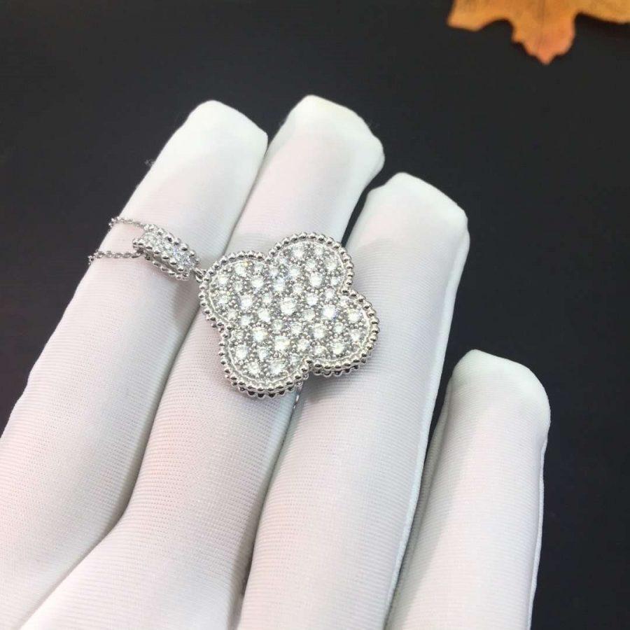 [Kincade Jewelrys]CLOVER 25MM SILVER FULL DIAMOND BIG CLOVER NECKLACE
