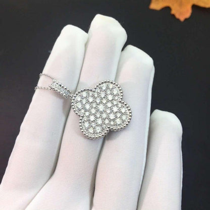 [Kincade Jewelrys]CLOVER 25MM SILVER FULL DIAMOND BIG CLOVER NECKLACE