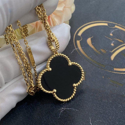 [Kincade Jewelrys]CLOVER 25MM GOLD ONYX BIG CLOVER NECKLACE