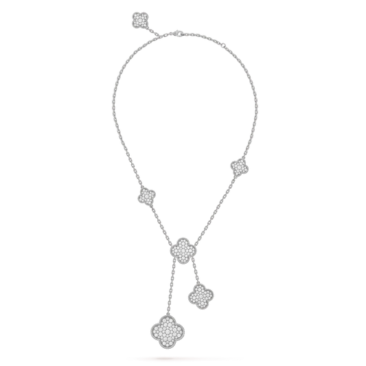 [Kincade Jewelrys]CLOVER 5 MOTIFS SILVER DIAMONDS NECKLACE