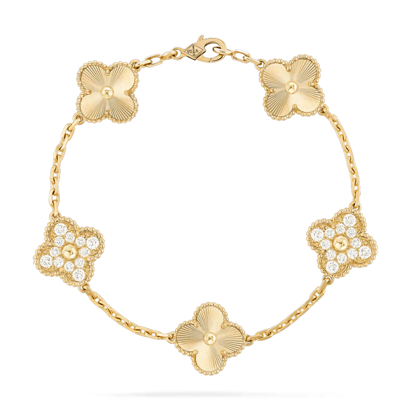 [Kincade Jewelrys]CLOVER BRACELET 5 MOTIFS GOLD DIAMOND
