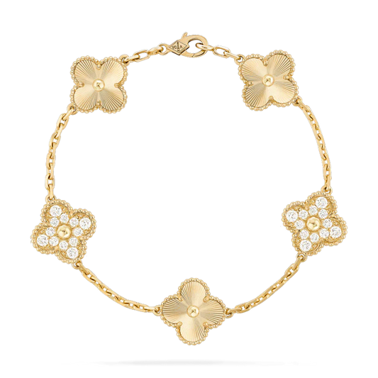 [Kincade Jewelrys]CLOVER BRACELET 5 MOTIFS GOLD DIAMOND