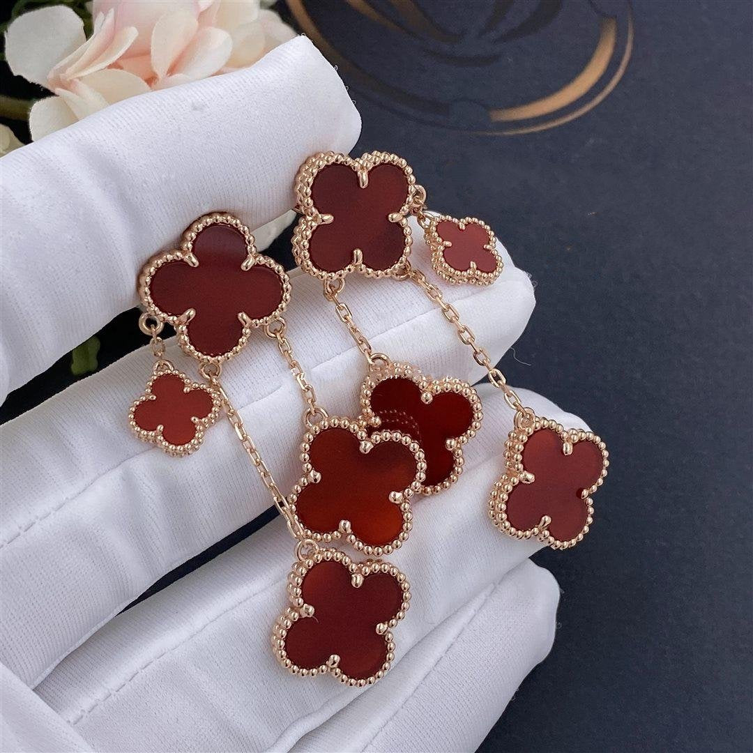 [Kincade Jewelrys]CLOVER EARRINGS CARNELIAN 4 MOTIFS PINK GOLD